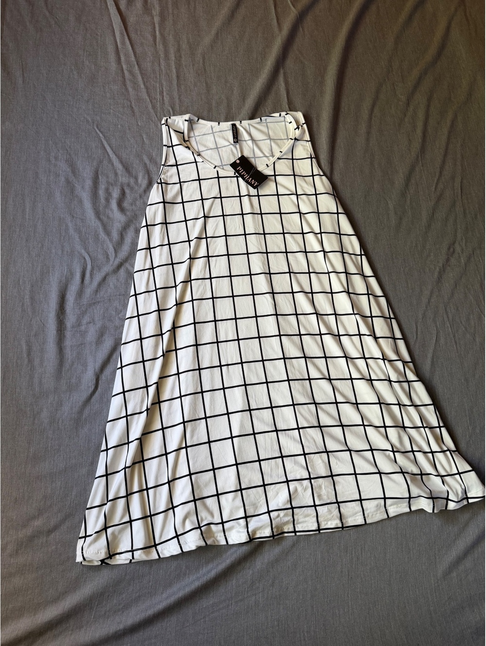 Piphany Womens Size Large A-line Shift Dress White/Cream & Black Soft Sleeveless